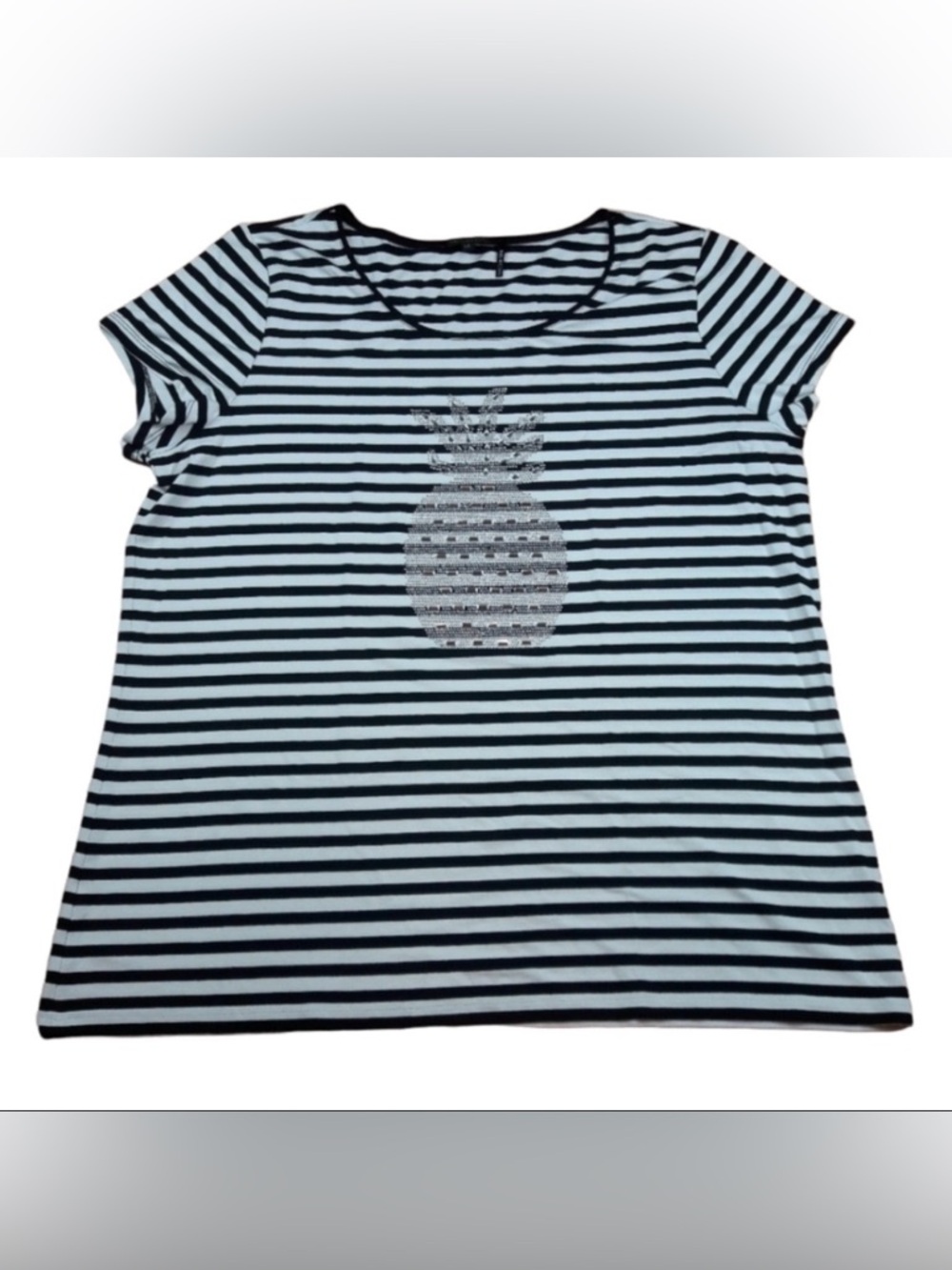 Tricotto Stripe  Black/White shorth sleeve Blouse Size XL Tropical Nautical